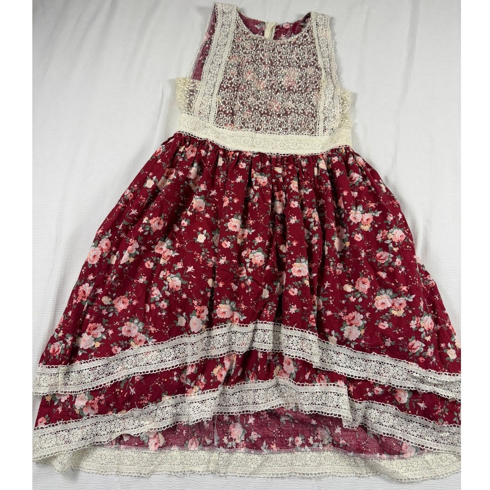 Trish Scully Child Girls Size 10 Floral Lace High Low Dress Burgundy Wine Boho